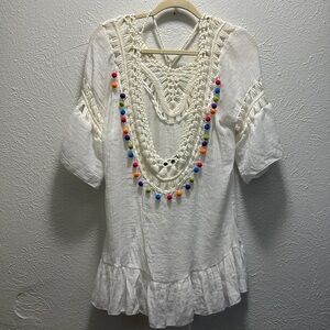 Shein V neck coverup swimsuit dress with plunging back colorful detail Size S